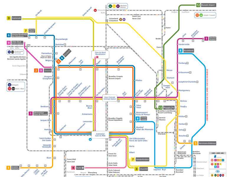Mapa do metrô em Bruxelas